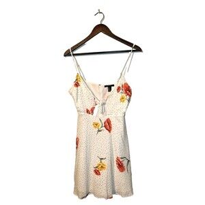 Forever 21 Dress M White Floral Spaghetti Strap Keyhole Front Lined Polka Dots